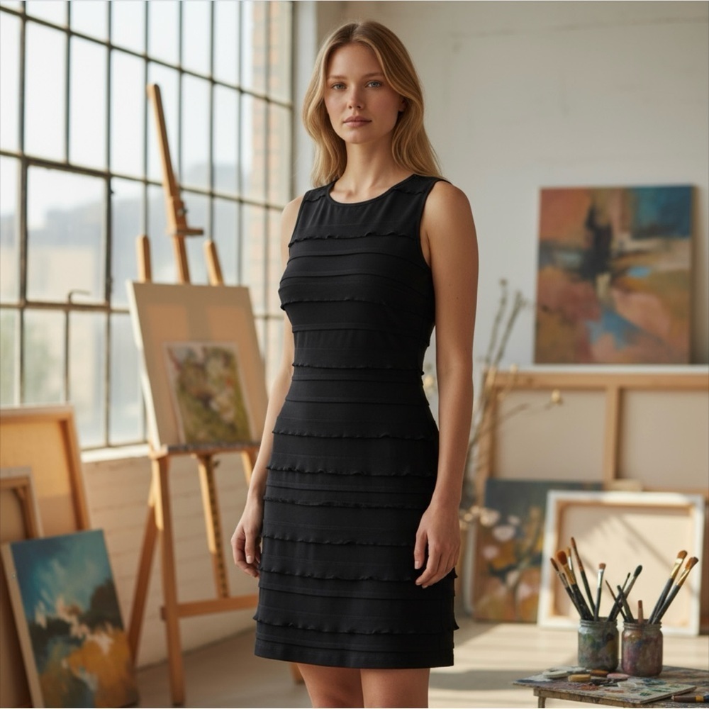 Calvin Klein Black Ruffle Sheath Dress 4 Small
